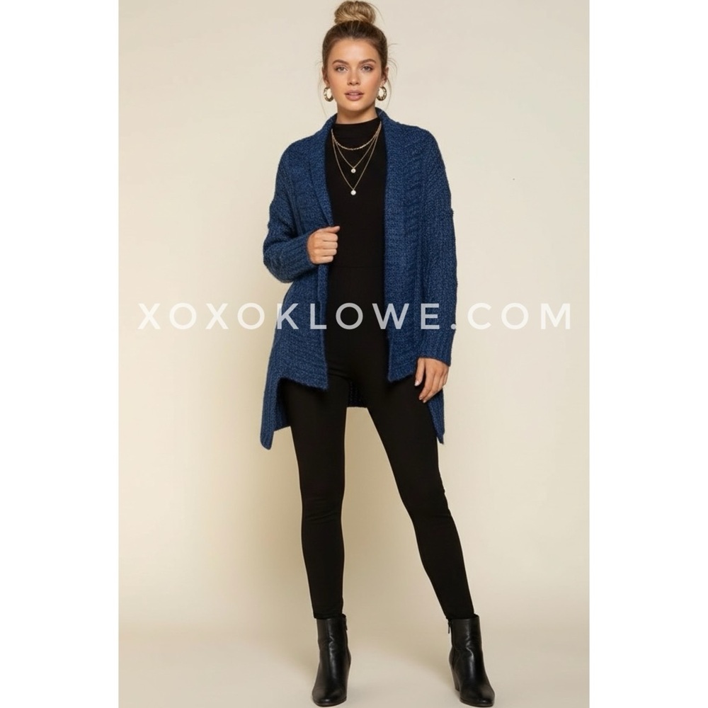 POL Ocean Blue Open Front Cable Knit Cardigan | Relaxed Fit - Picture 8 of 9